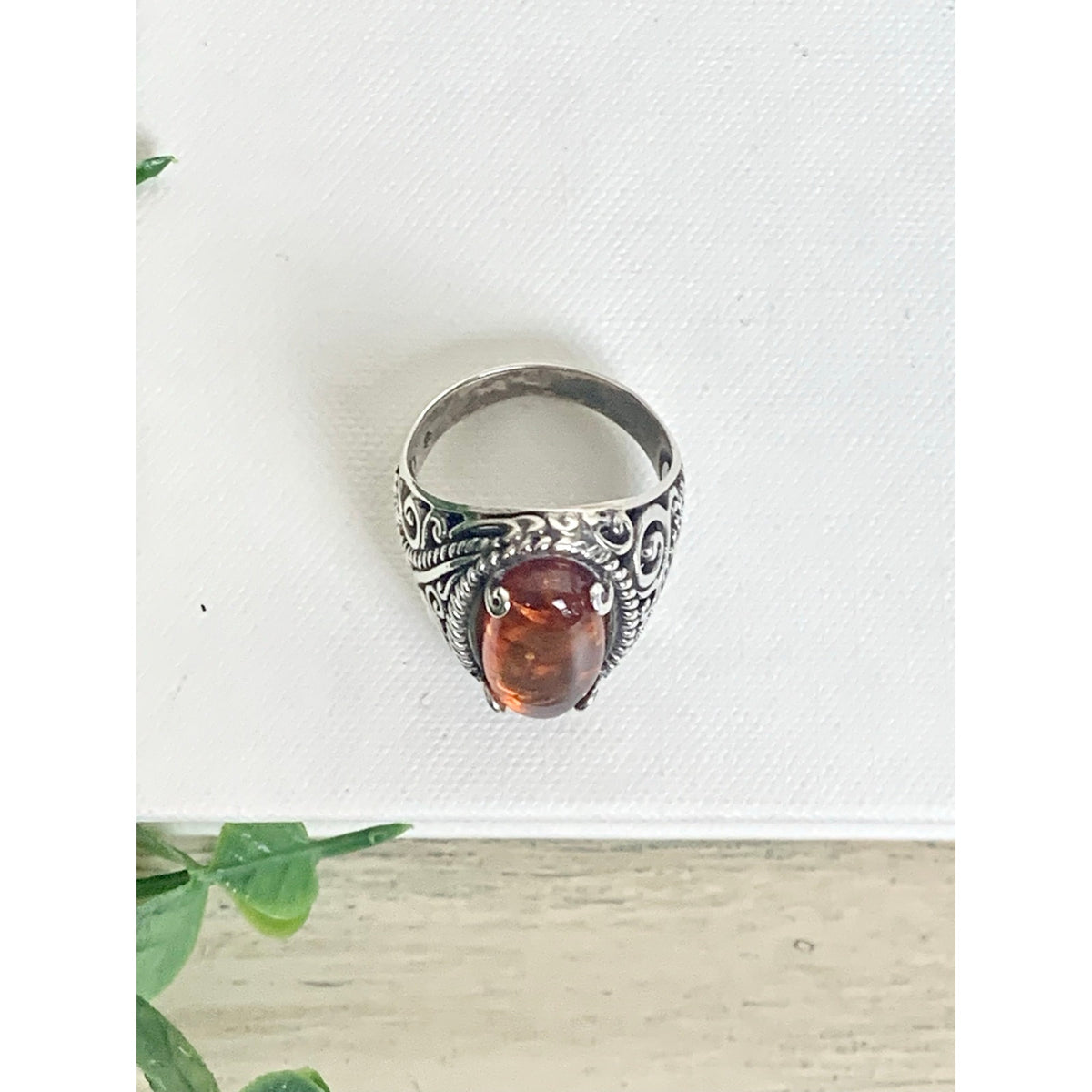 Vintage Sterling Silver Amber Ring Ornate Filigree Statement Jewelry 925 Boho Southwestern