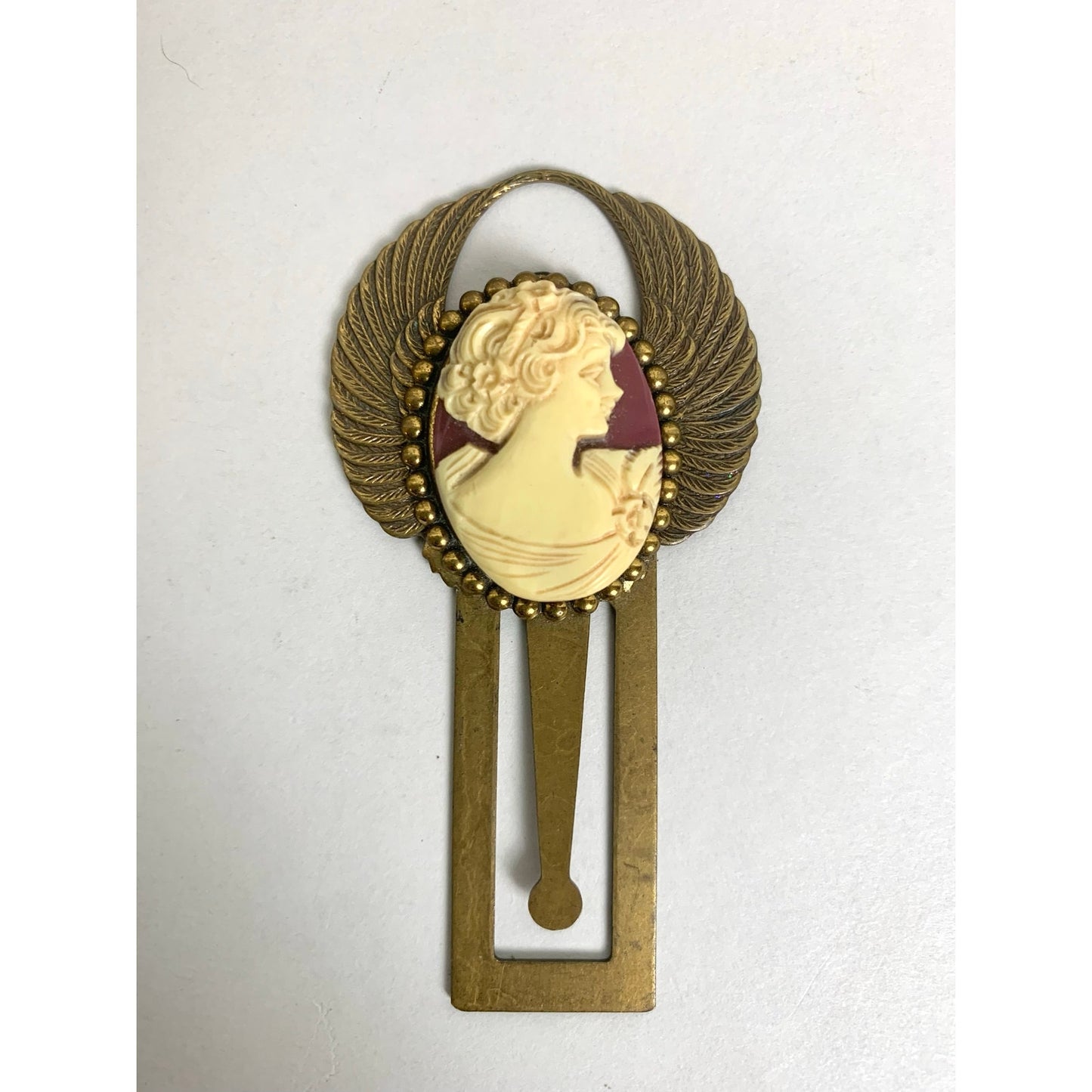 Vintage Victorian Style Cameo Brass Bookmark Angel Wings Old World Charm Book Lover