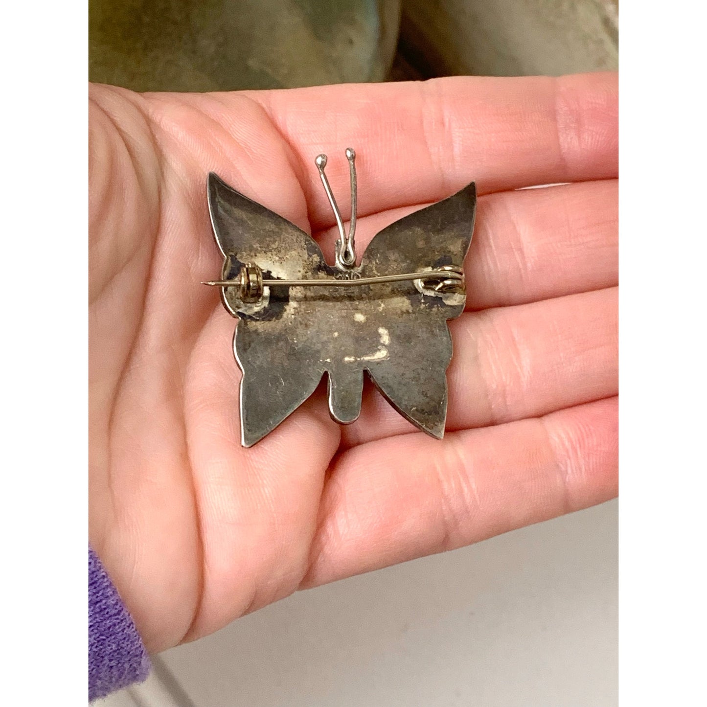 Vintage Mexico Sterling Silver Abalone Butterfly Brooch Iridescent Shell Pin