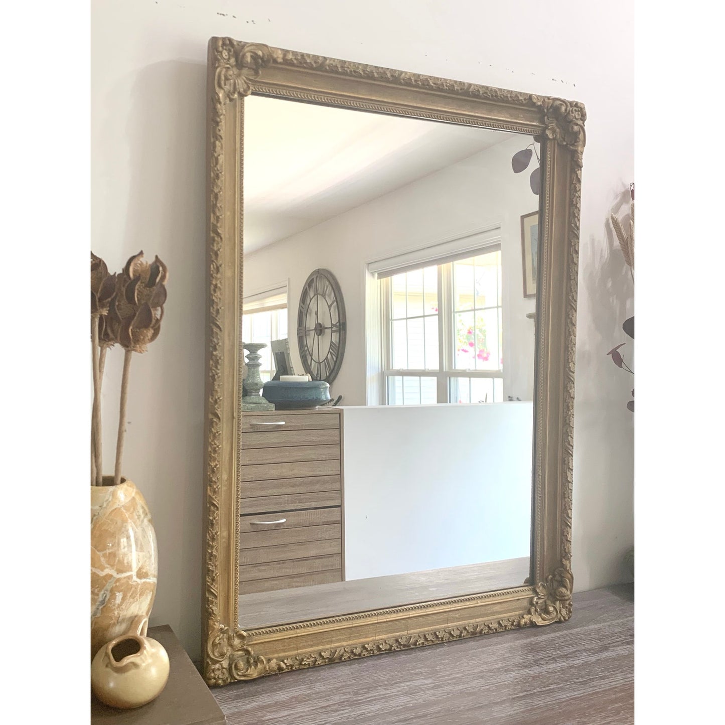 Vintage Ornate Gold Wall Mirror – Rococo Style Rectangular Frame Romantic