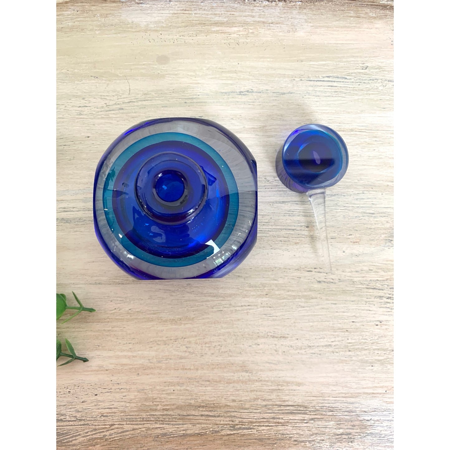 Vintage Murano Glass Perfume Bottle with Stopper Blue Sommerso Art Glass Retro MCM