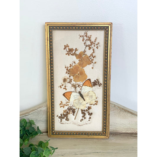 Vintage Butterfly Botanical Art Mildred Roberts Dried Floral Wall Decor Cottagecore Boho