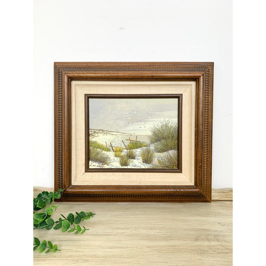 Vintage Oil Painting Framed Original Signed Coastal Beach Landscape Cottagecore