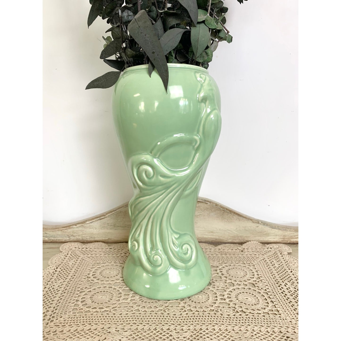 Vintage West Coast Pottery Green Bird Vase Art Deco Style Ceramic 12 Inch