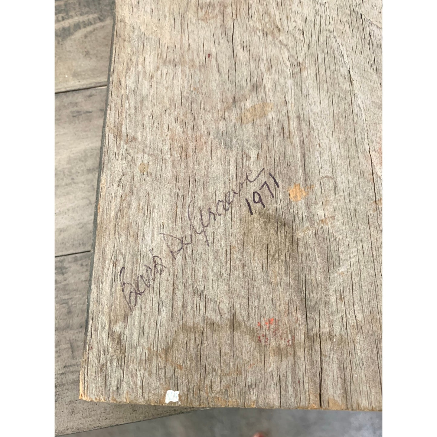 Vintage 1971 Hand-Painted Wooden Painting Apples in Basket Rustic Farmhouse Art