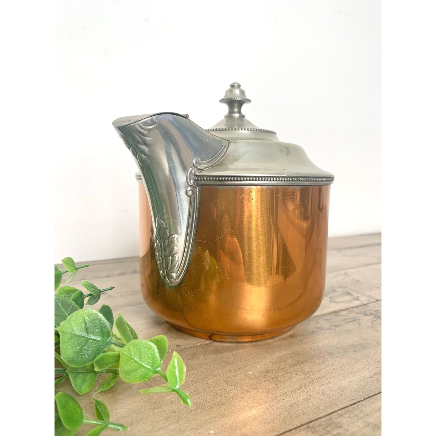Vintage Manning Bowman Copper Teapot Coffee Pot Kettle Pewter Lid Rustic Cottage