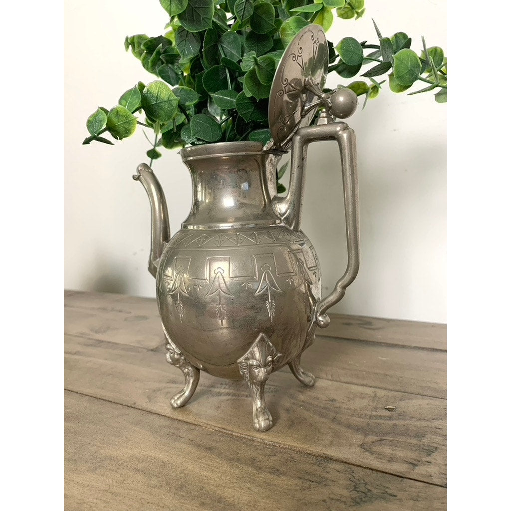 Antique Reed & Barton Triple-Plate Silver Teapot Lion Head Footed Old Money