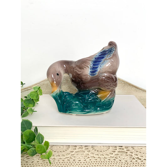 Vintage Ceramic Duck Planter Mid Century Vase Glazed Bird Cottagecore Farmhouse