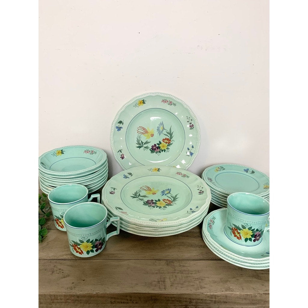 Vintage Kensington Staffordshire Ironstone Dish Set Provincial Pattern England Floral Dinnerware