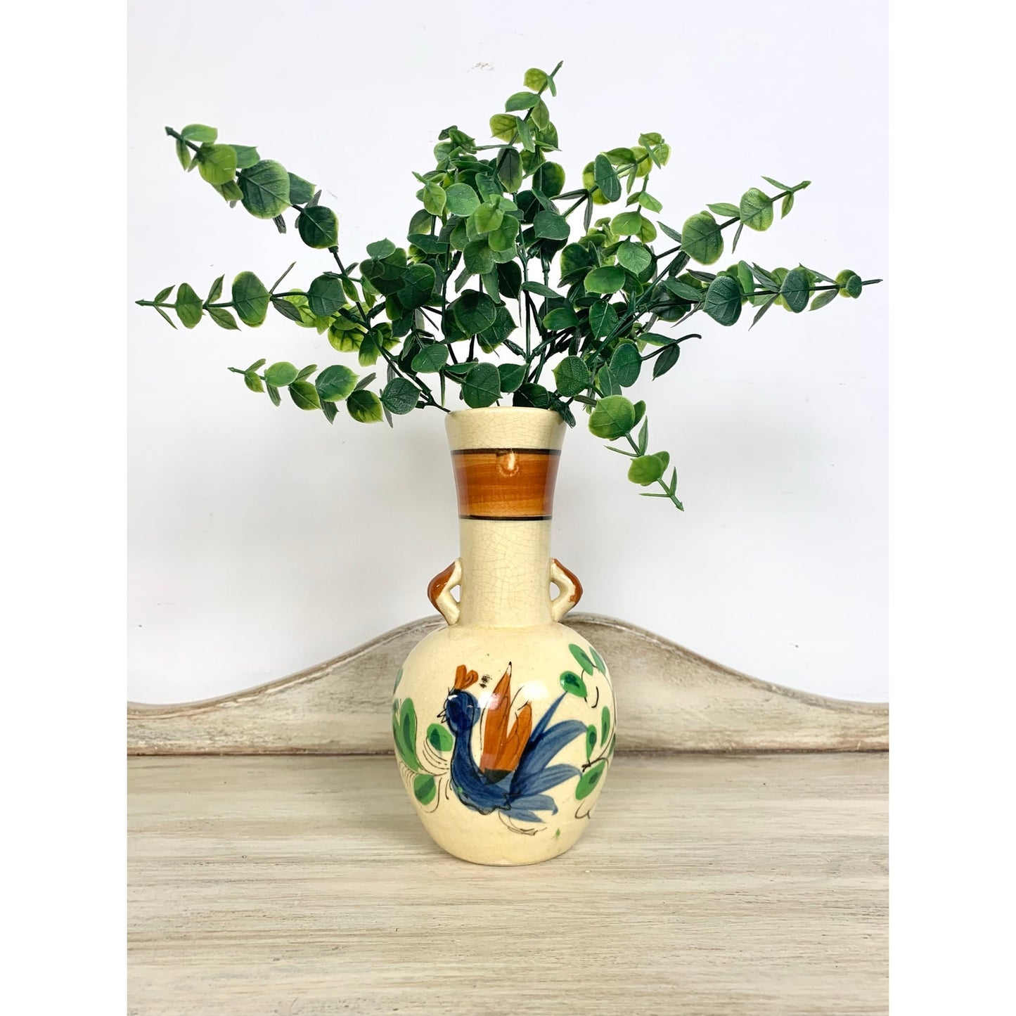 Vintage Thura Satsuma Vase Japan Ho Ho Bird Hand Painted Phoenix Mid Century