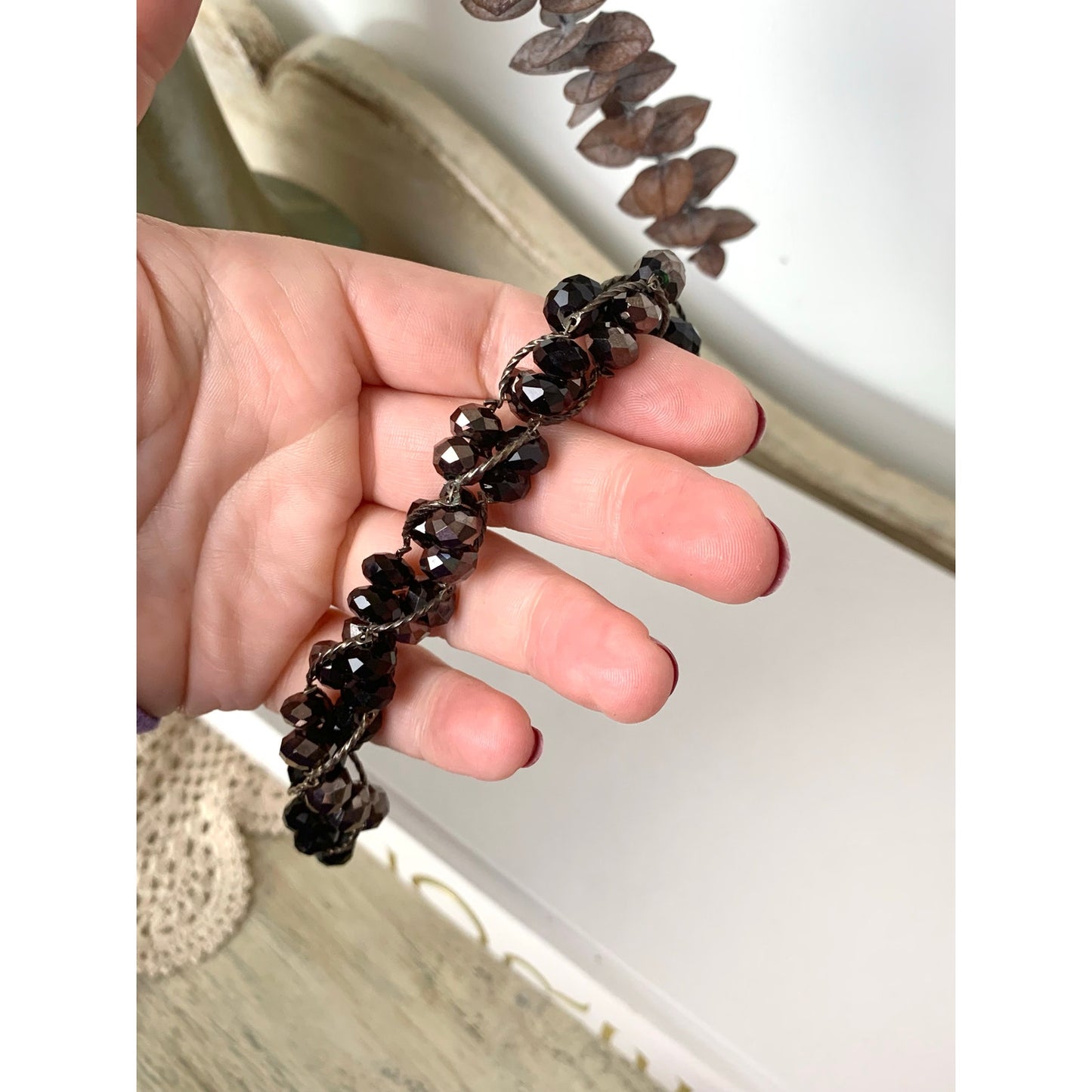 Vintage Smoky Faceted Beaded Bracelet Multi Strand Dark Crystal Glass Bead Statement Jewelry