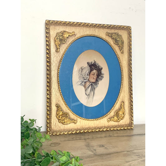 Vintage Victorian-Style Framed Portrait Ornate Gold Carved Wood Frame Wall Art