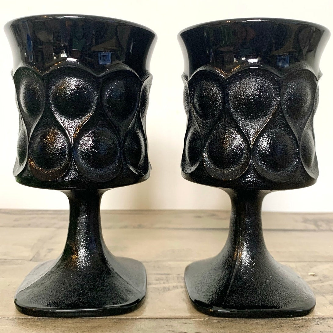 Vintage Noritake Spotlight Ebony Black Glass Water Goblets Mid Century Modern