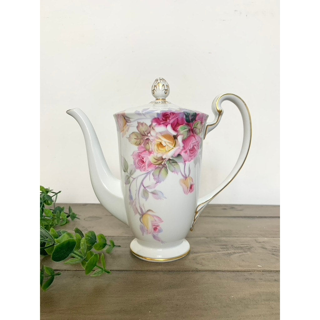 Vintage Noritake China Tea Coffee Serving Set Maruki “M” Backstamp, Pink Rose Pattern