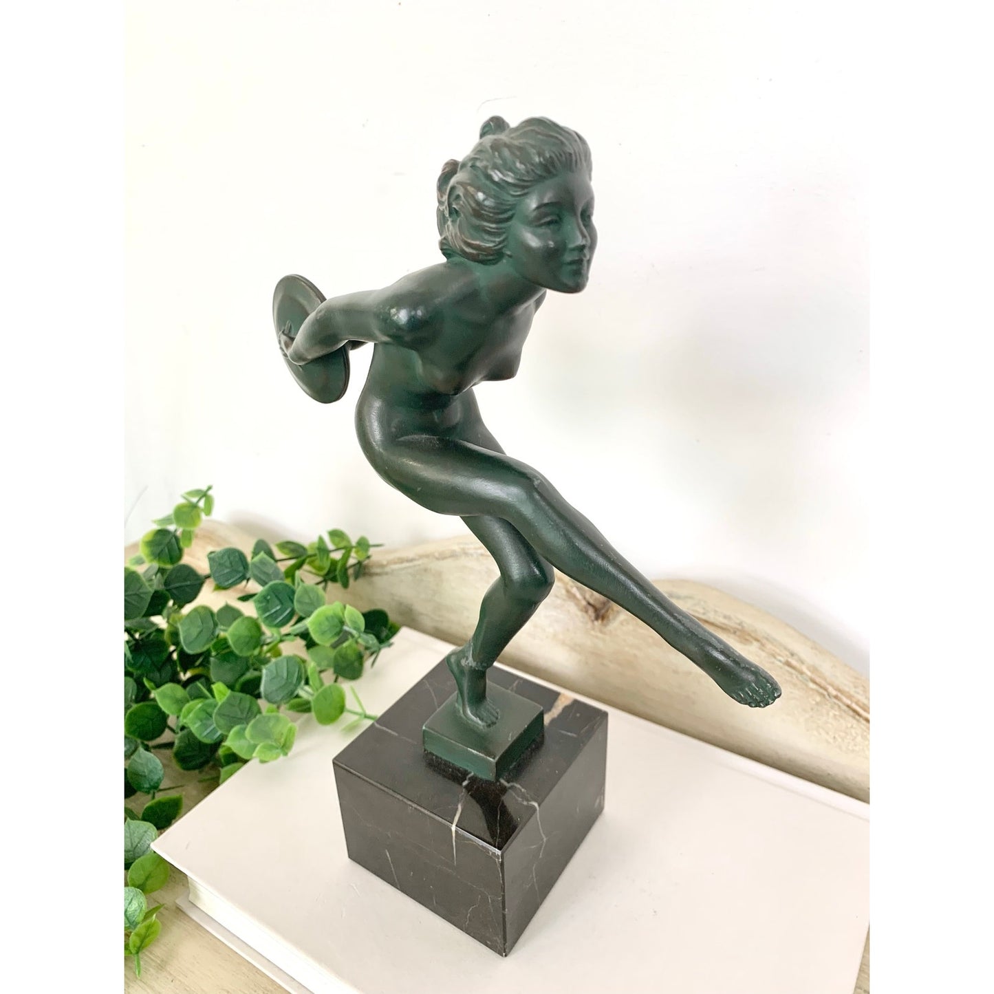 Vintage French Art Deco Garcia Dancer Sculpture Le Verrier Figural Statue Marble Base