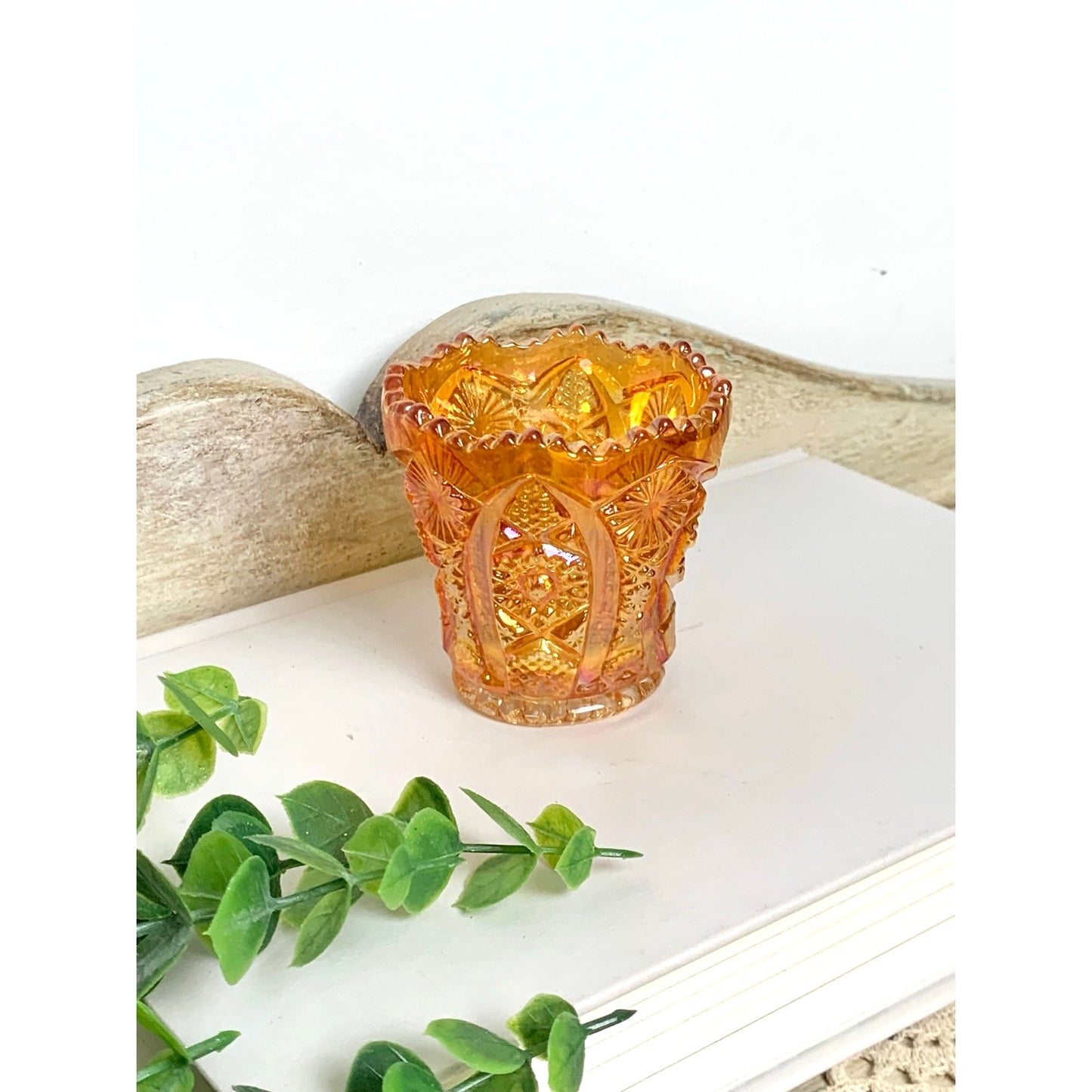 Vintage Imperial Glass Marigold Carnival Glass Toothpick Holder Iridescent Votive