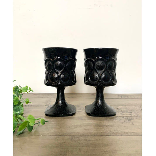 Vintage Noritake Spotlight Ebony Black Glass Water Goblets Mid Century Modern