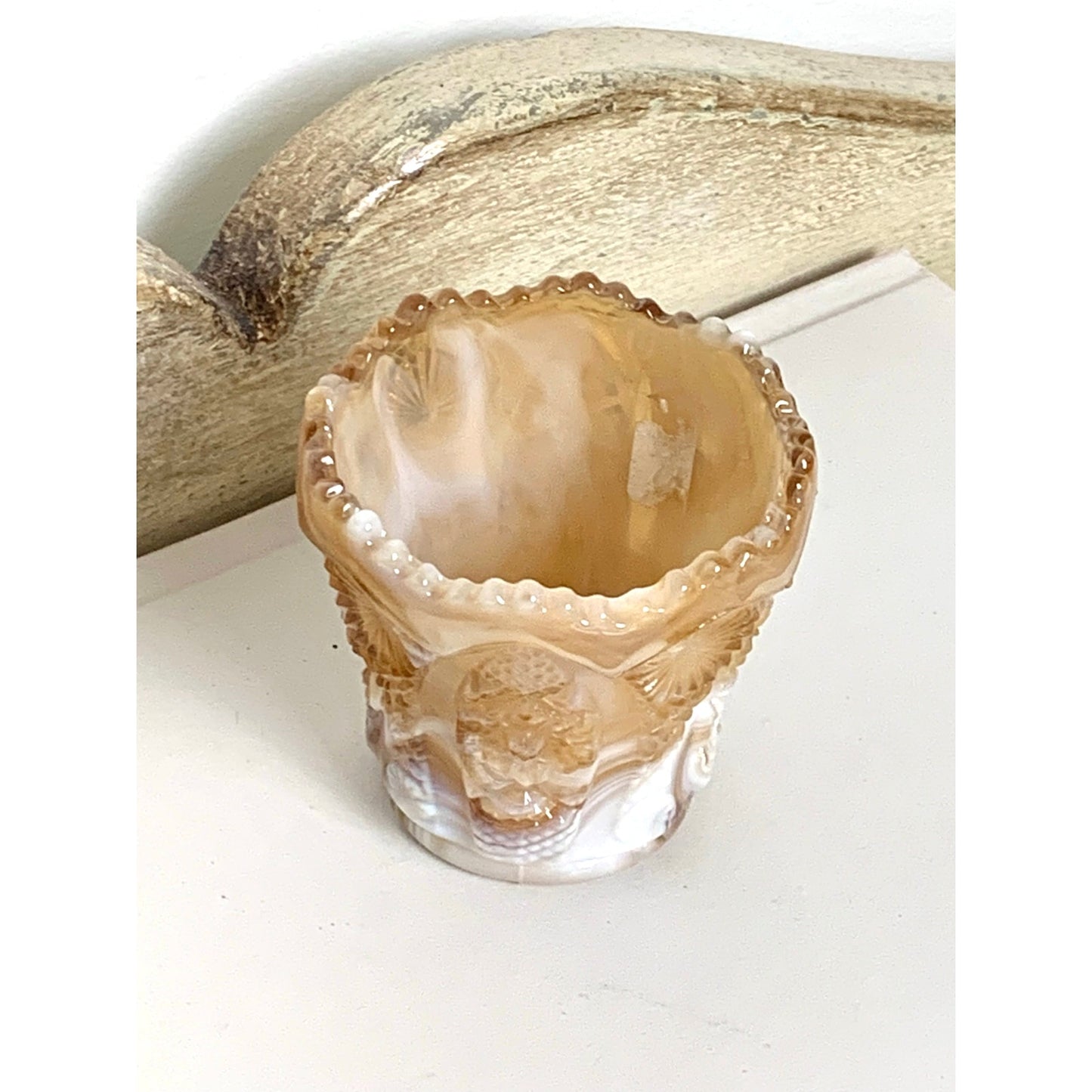 Vintage Imperial Slag Glass Toothpick Holder Caramel White Marbled Match Holder Votive