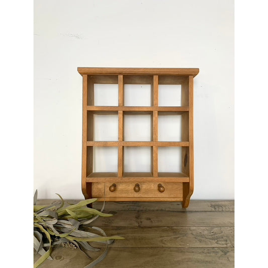 Vintage Wood Wall Cubby Shelf 9 Compartments and 3 Peg Hooks Country Cottagecore