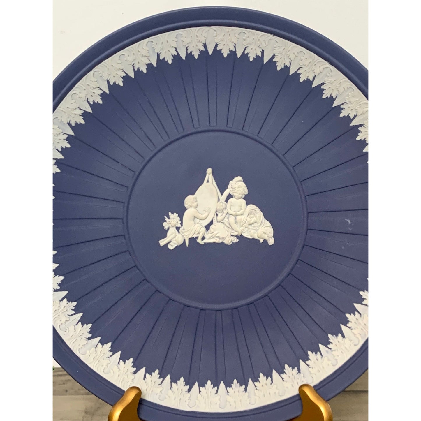 Vintage Wedgwood Dark Blue Jasperware Plate Dish Made in England Cherubs Classic