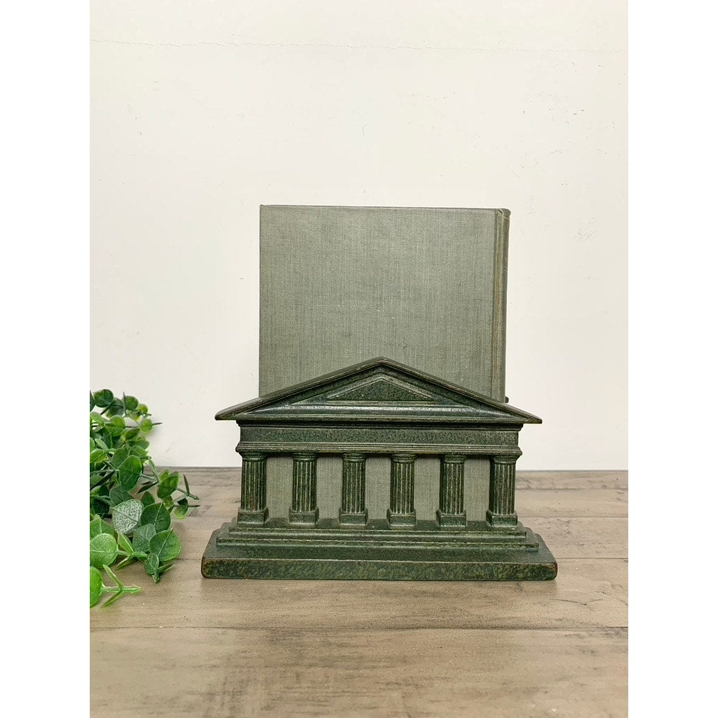 Vintage Cast Iron Greek Roman Bookends Green Greek Parthenon Columns Old Money