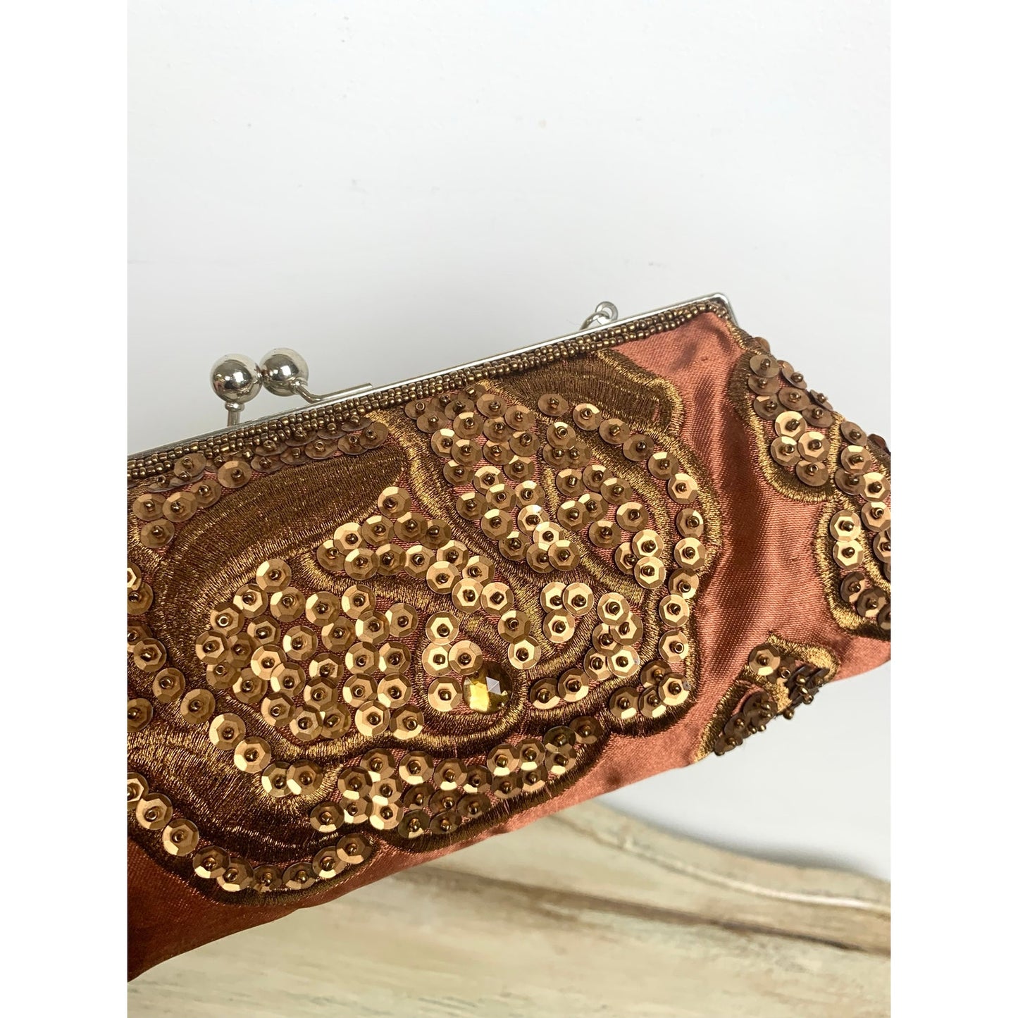 Vintage Brown Sequin Beaded Clutch Purse Evening Bag Cocktail Party Y2K Glam Wedding Guest