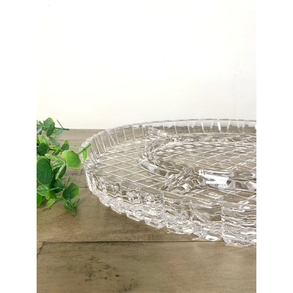 Vintage Clear Glass Divided Serving Platter Large 16.25” Oval Sectional Tray Thick Appetizers Relishes Charcuterie