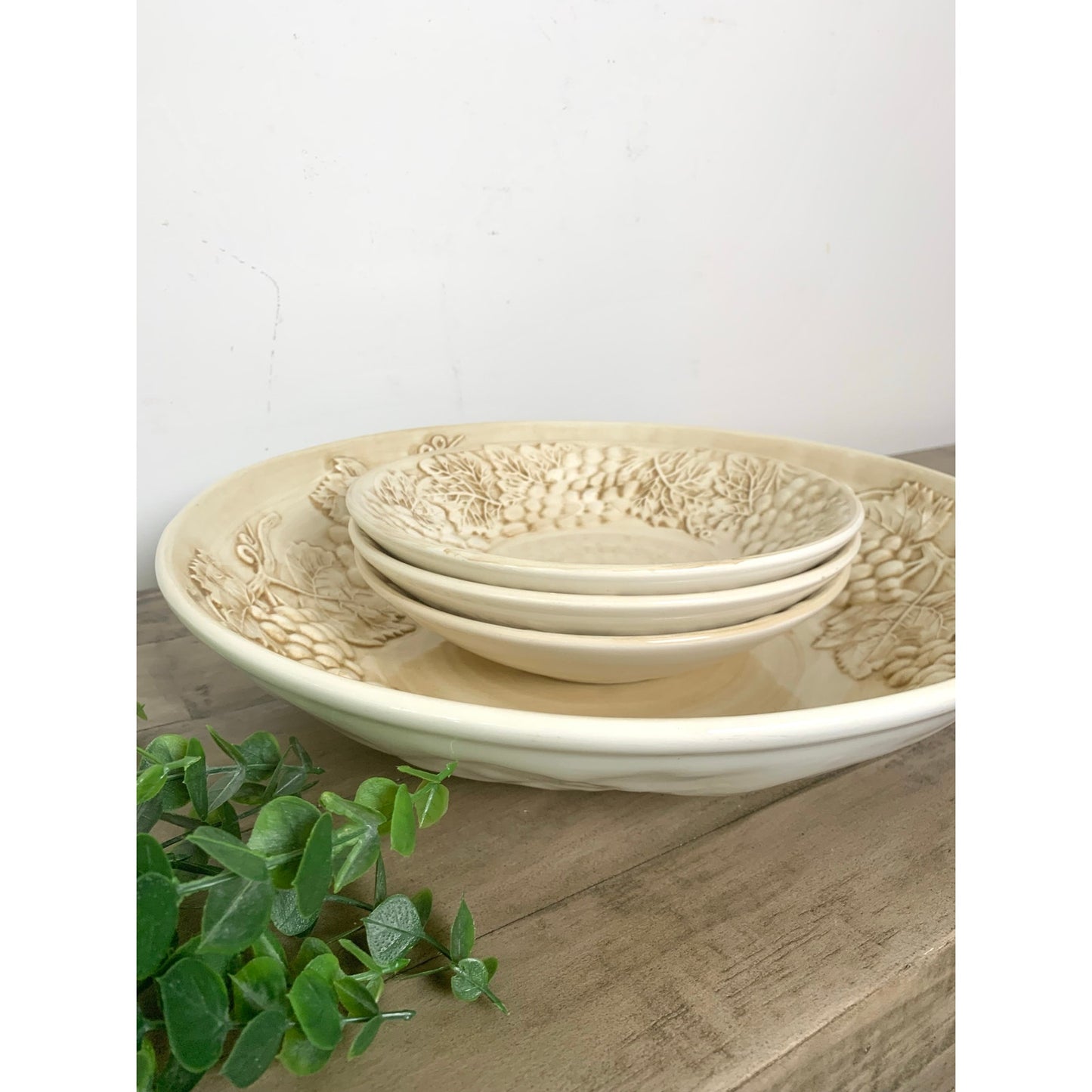 Vintage A. Santos Portugal Ceramic Bowl Set Grapevine Serving Pottery Cottage