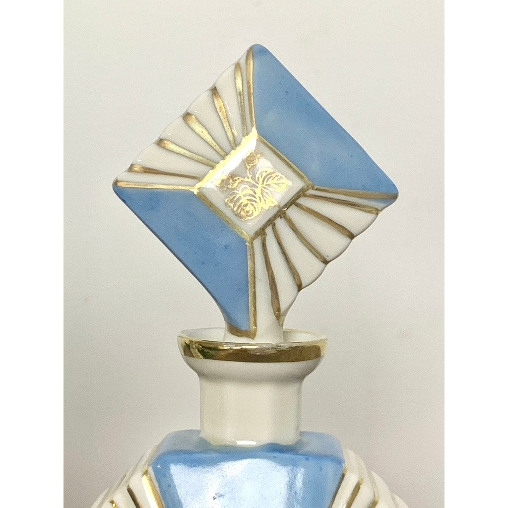 Antique Bavaria Porcelain Perfume Bottles Set of 2 Blue Gold Courting Scene Vintage Vanity Edwardian Art Deco Regency