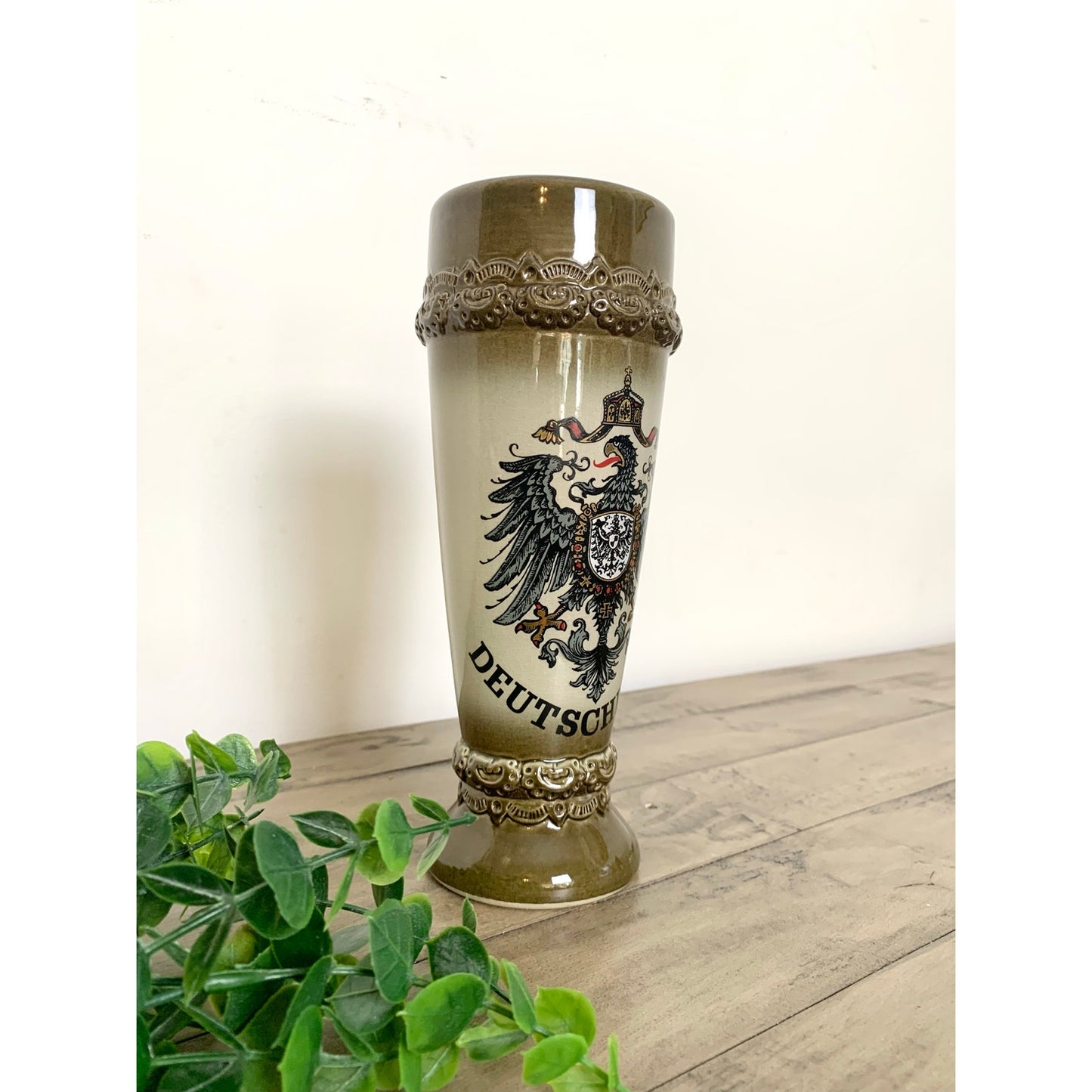 Vintage KING West Germany Deutschland Ceramic Stein Vase with German Eagle Crest