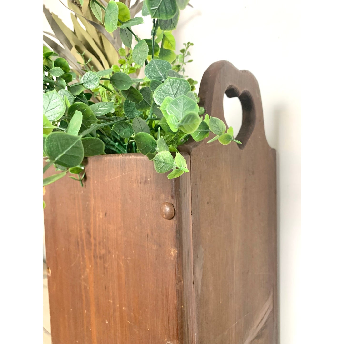 Vintage Wood Heart Cutout Umbrella Stand Magazine Holder Primitive Farmhouse Feminine Rustic