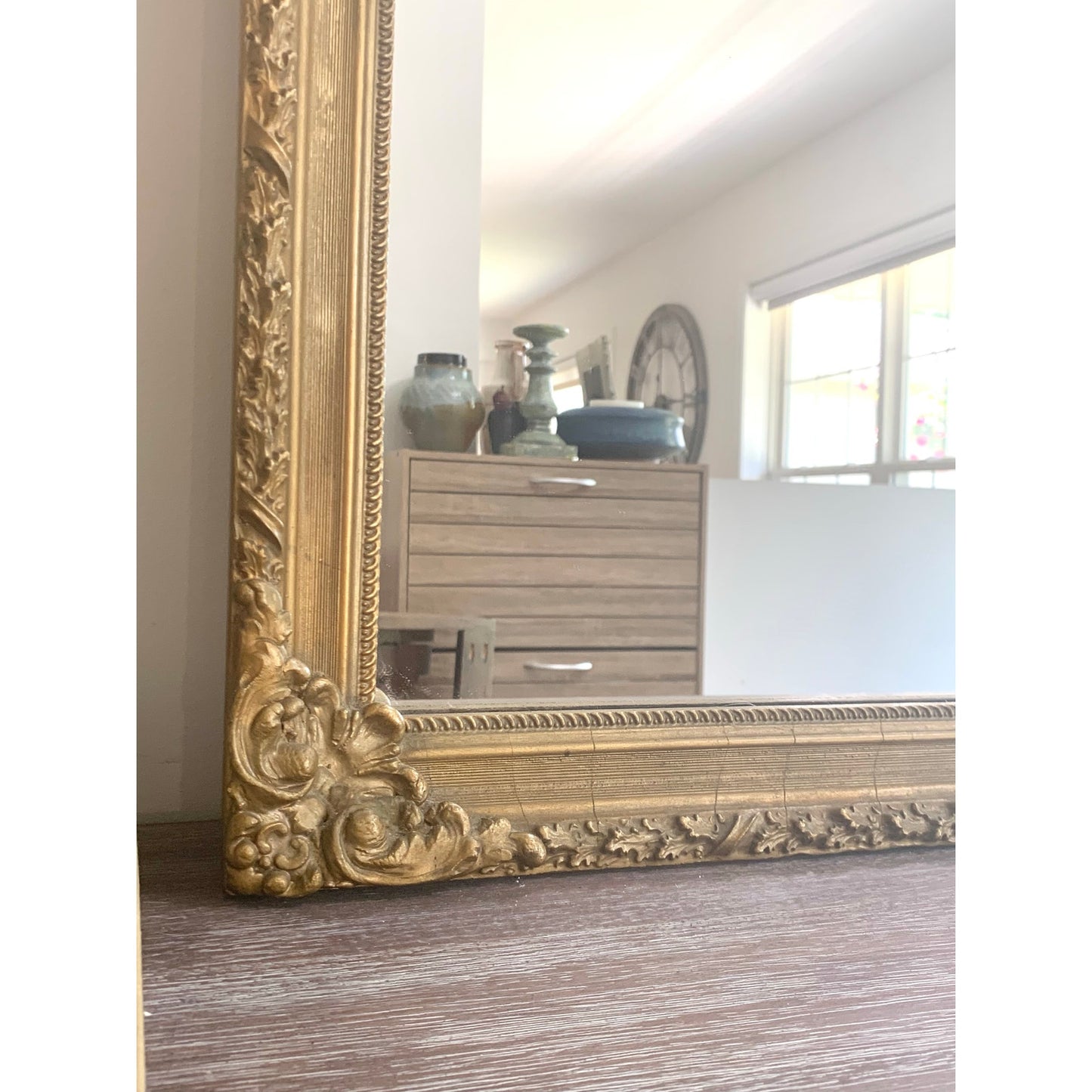 Vintage Ornate Gold Wall Mirror – Rococo Style Rectangular Frame Romantic