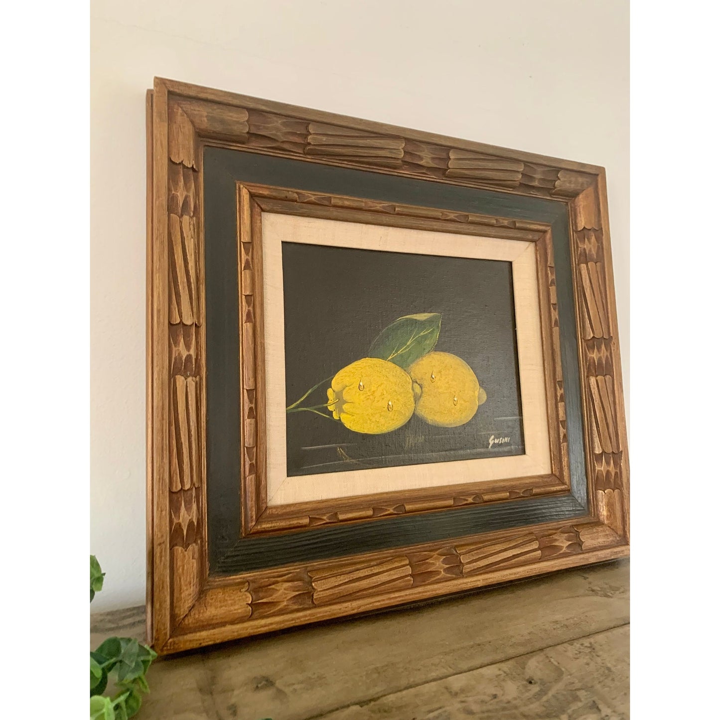 Vintage Original Oil Painting by Antonio Gusini Still Life Lemons Framed Canvas