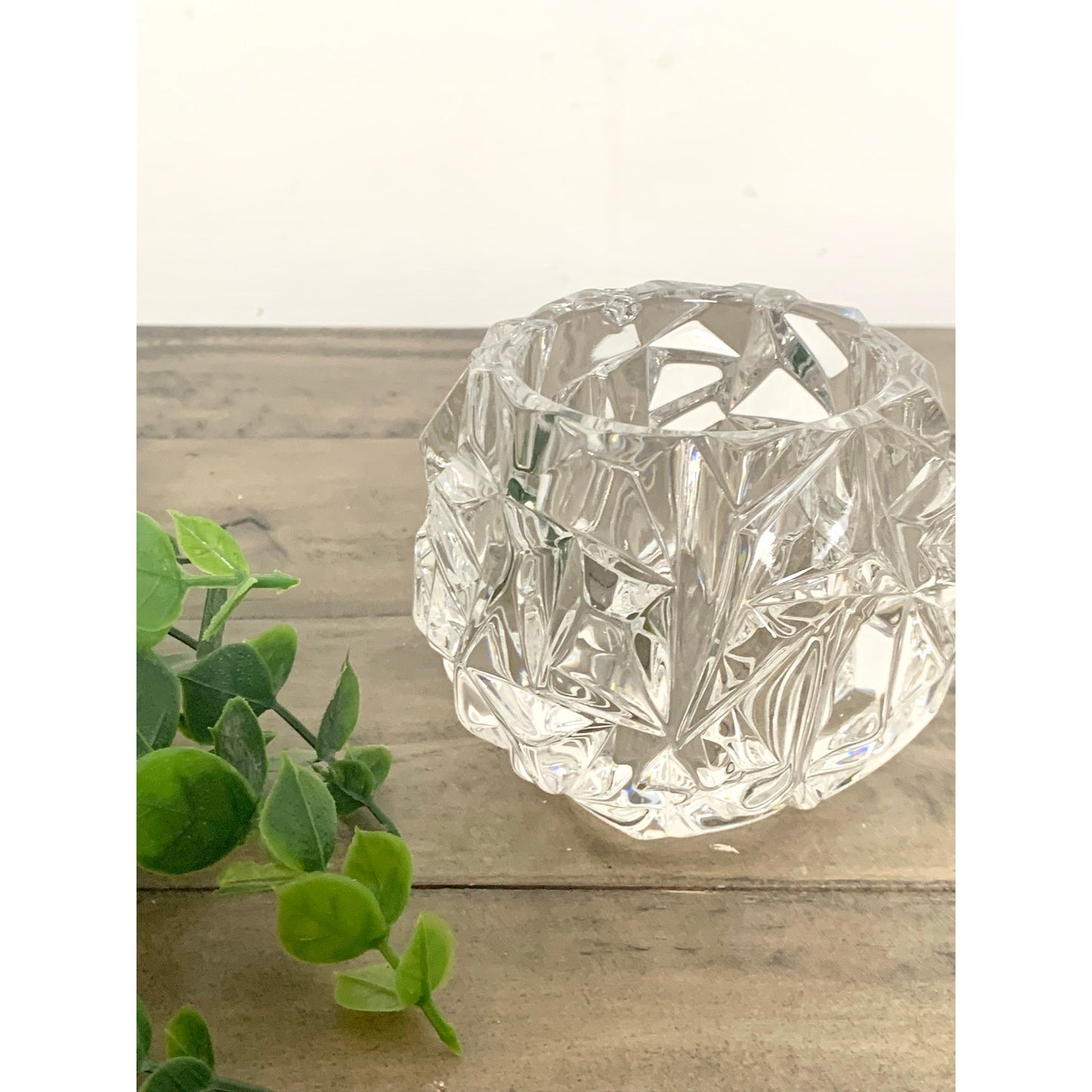 Tiffany & Co. Crystal Faceted Candle Votive Holder – Signed Clear Rock Cut Glass