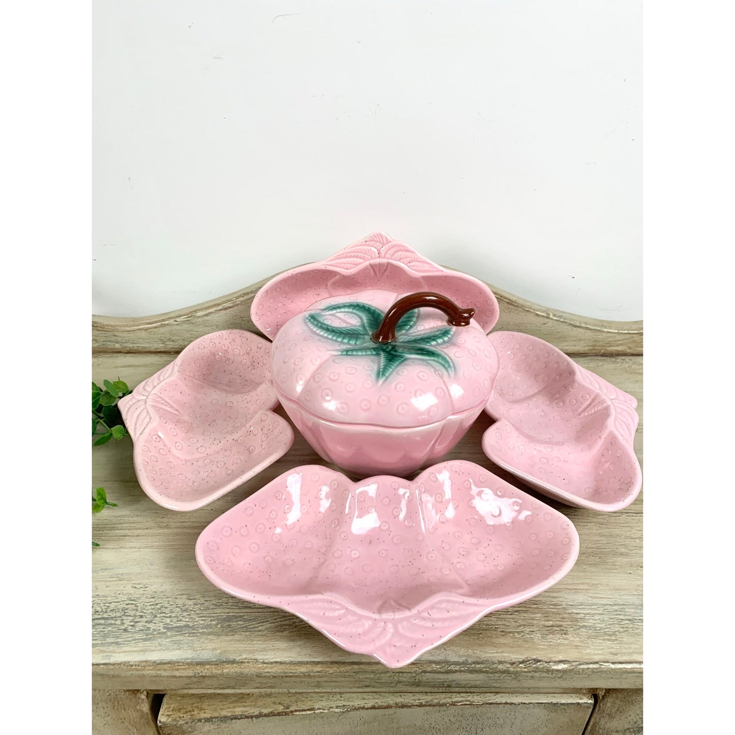 Vintage Pink Strawberry Ceramic Serving Set
