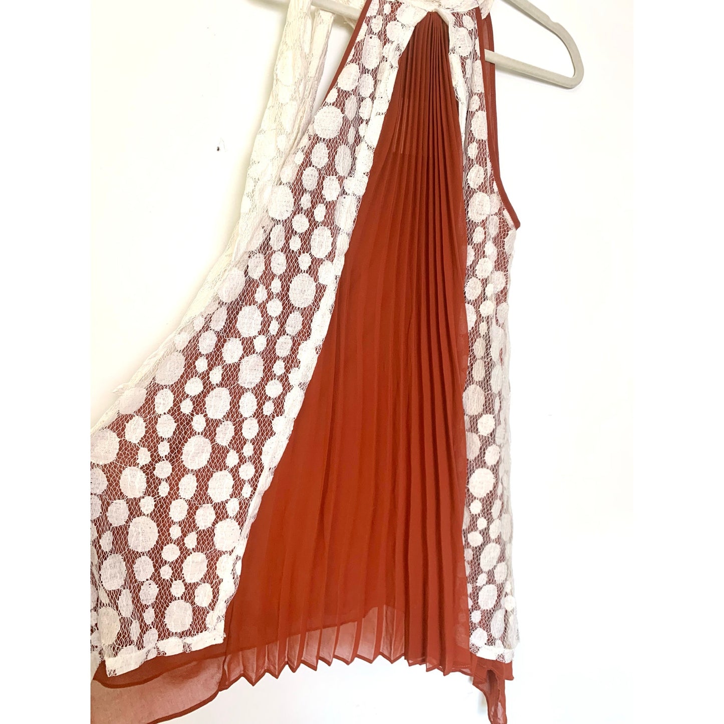 NWT Ryu Lace Pleated Chiffon Halter Tunic Top Size M Whimsy Sheer Boho Feminine