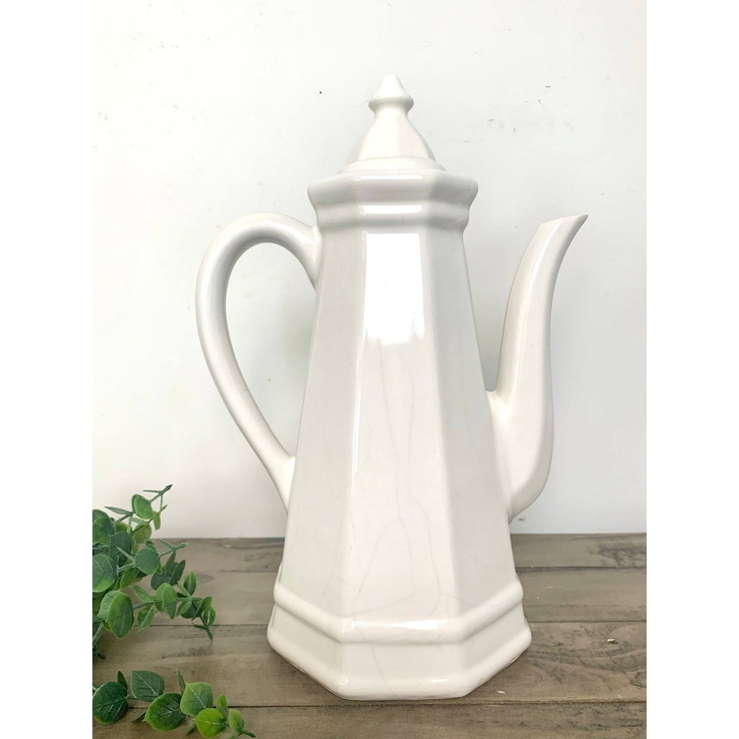Vintage Pfaltzgraff Heritage Tall White Coffee Pot Octagonal Teapot Country Cottage Farmhouse