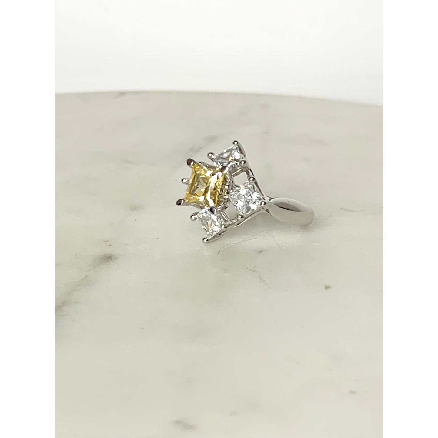 Sterling Silver Princess Cut Yellow and Clear Cubic Zirconia Ring Size 5.25 925