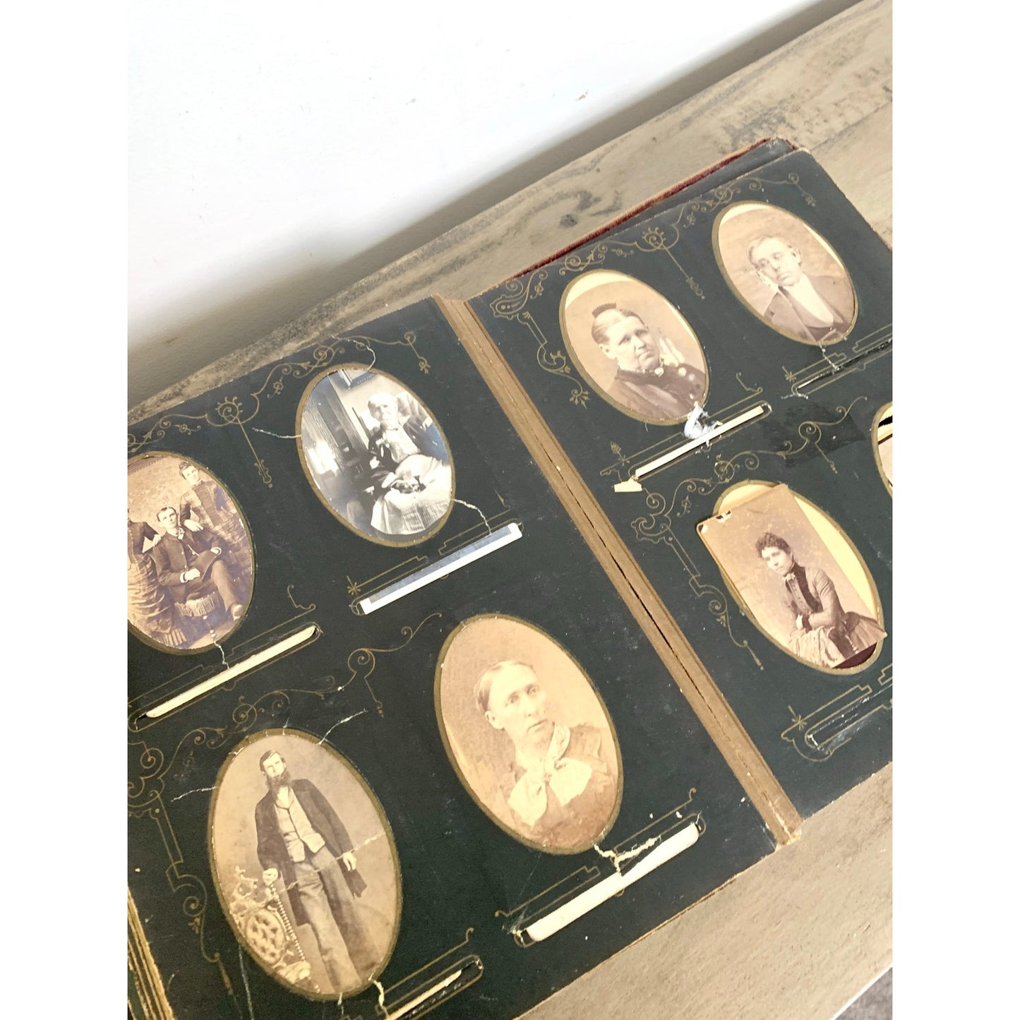 Antique Victorian Photo Album with 1800s Portraits Photography Ephemera Book