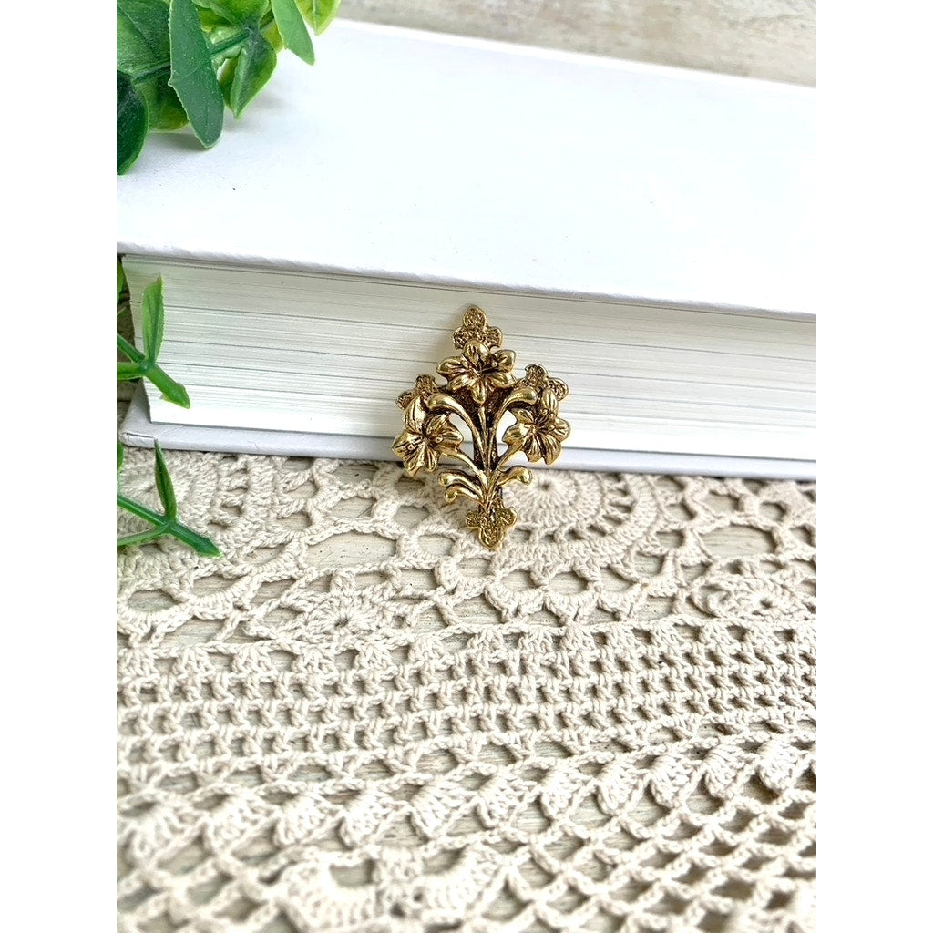 Vintage Gold Tone Floral Cross Brooch Pin Signed Religious Ornate Romantic Jewelry