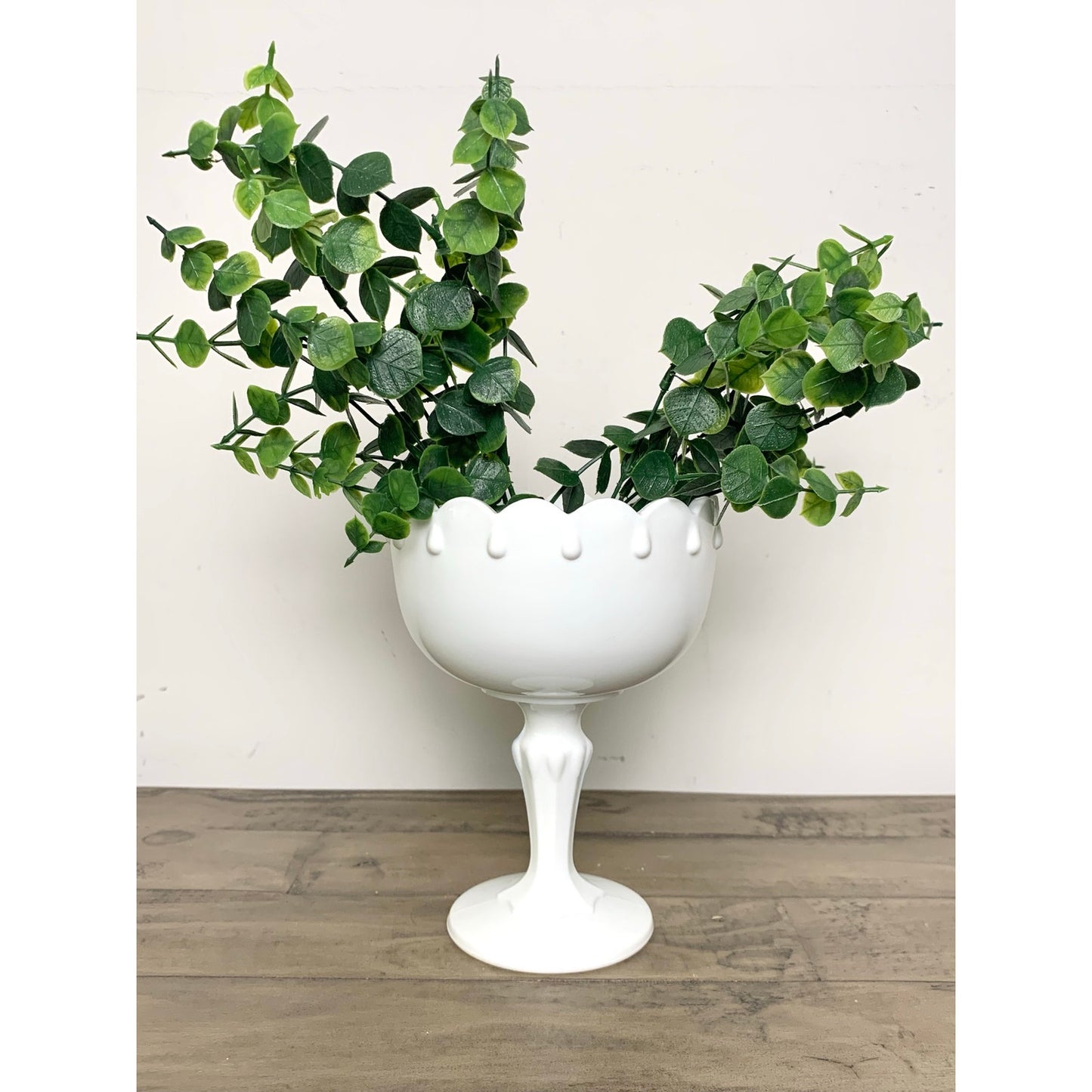 Vintage White Indiana Milk Glass Pedestal Compote Candy Dish Bowl Scalloped Rim