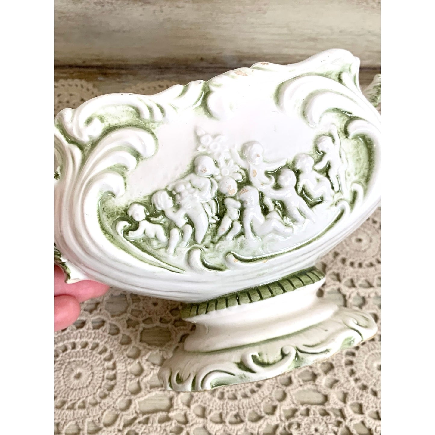 Vintage Relpo Pompei Cherub Vase Italian Style Ceramic Planter Romantic Cottage