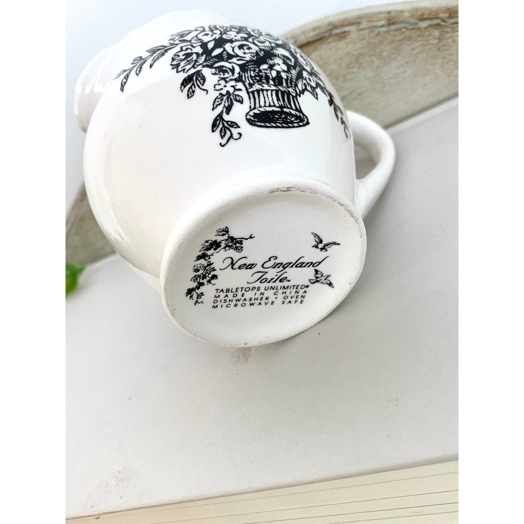Vintage Black Transferware Creamer Vase New England Toile Farmhouse Cottage Whimsigoth