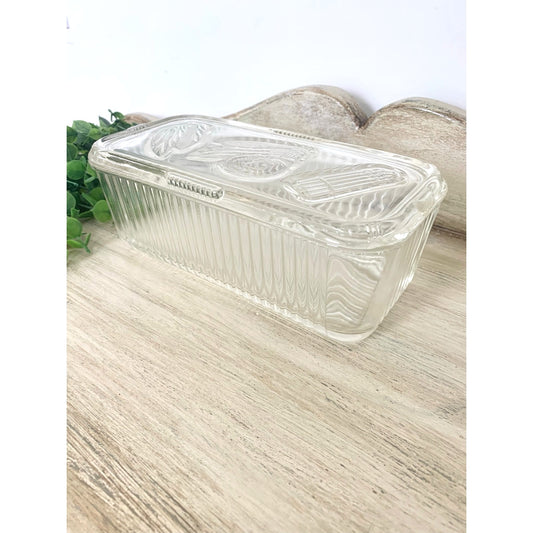 Vintage Federal Glass Refrigerator Dish Lidded Glass Storage Container Retro Vegetable Dish