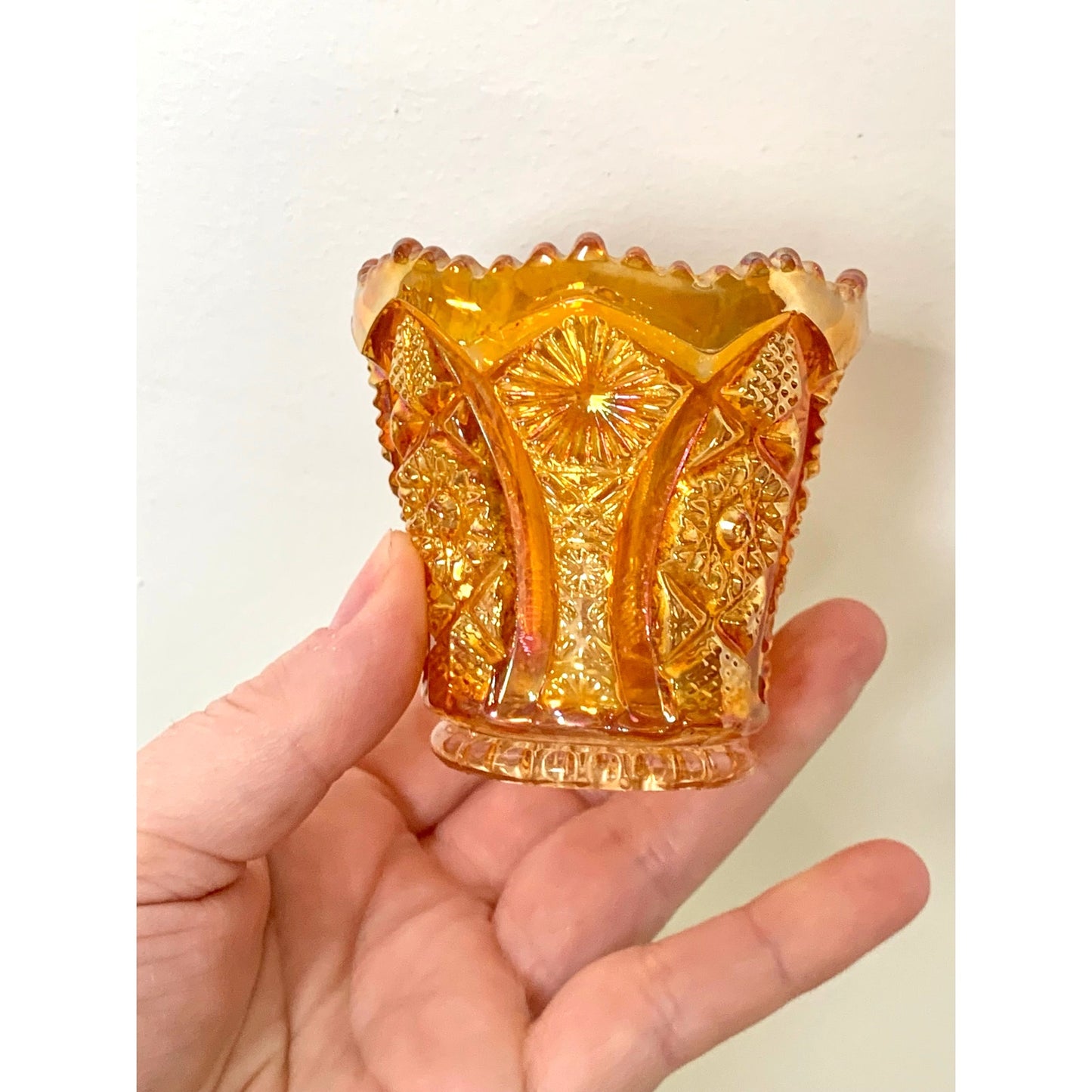 Vintage Imperial Glass Marigold Carnival Glass Toothpick Holder Iridescent Votive