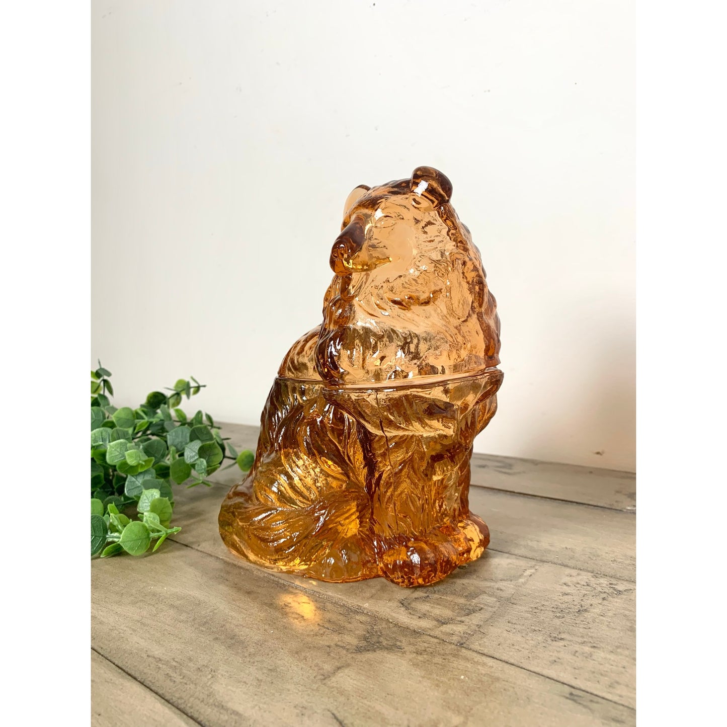 Vintage Pink Amber Glass Collie Dog Cookie Jar Apothocary Mid Century Dog Canister