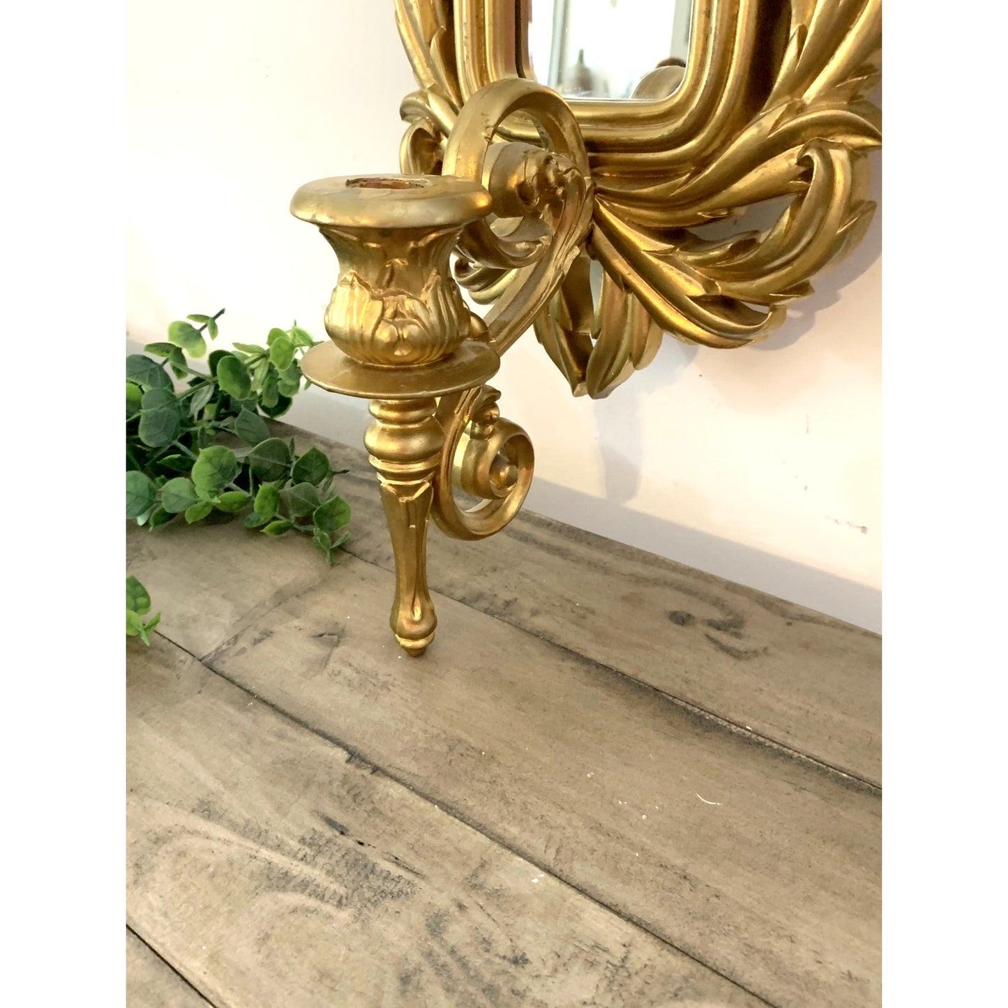 Vintage Burwood Gold Wall Mirror Sconces Ornate Hollywood Regency 1980 Glam Boho