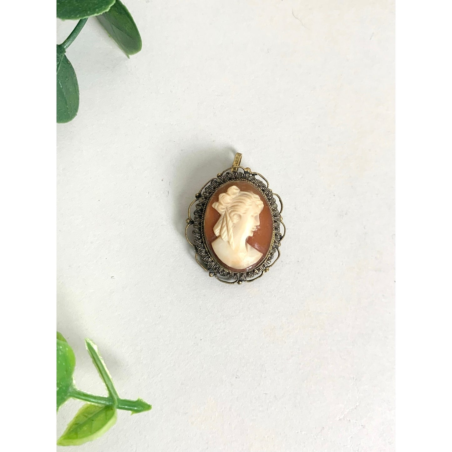 Vintage Carved Shell Cameo Brooch Pendant 12K Gold Filled Victorian Style Jewelry
