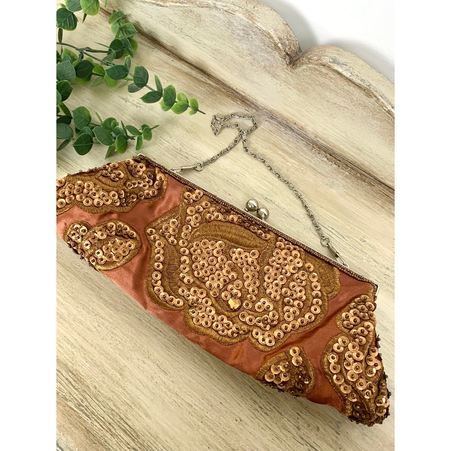Vintage Brown Sequin Beaded Clutch Purse Evening Bag Cocktail Party Y2K Glam Wedding Guest