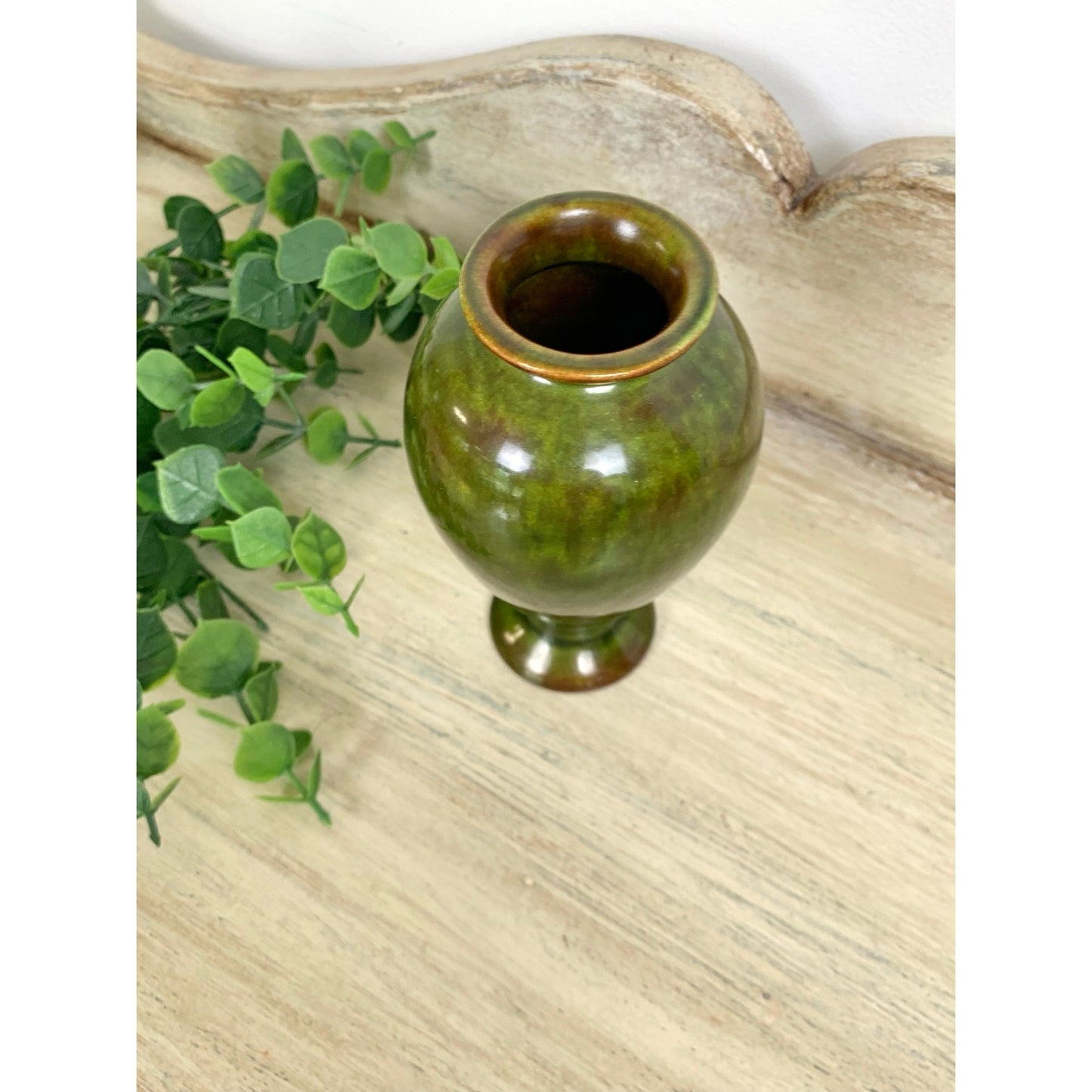 Vintage Studio Pottery Vase Moss Green Signed Gail Art Pottery Mid Century Cottage